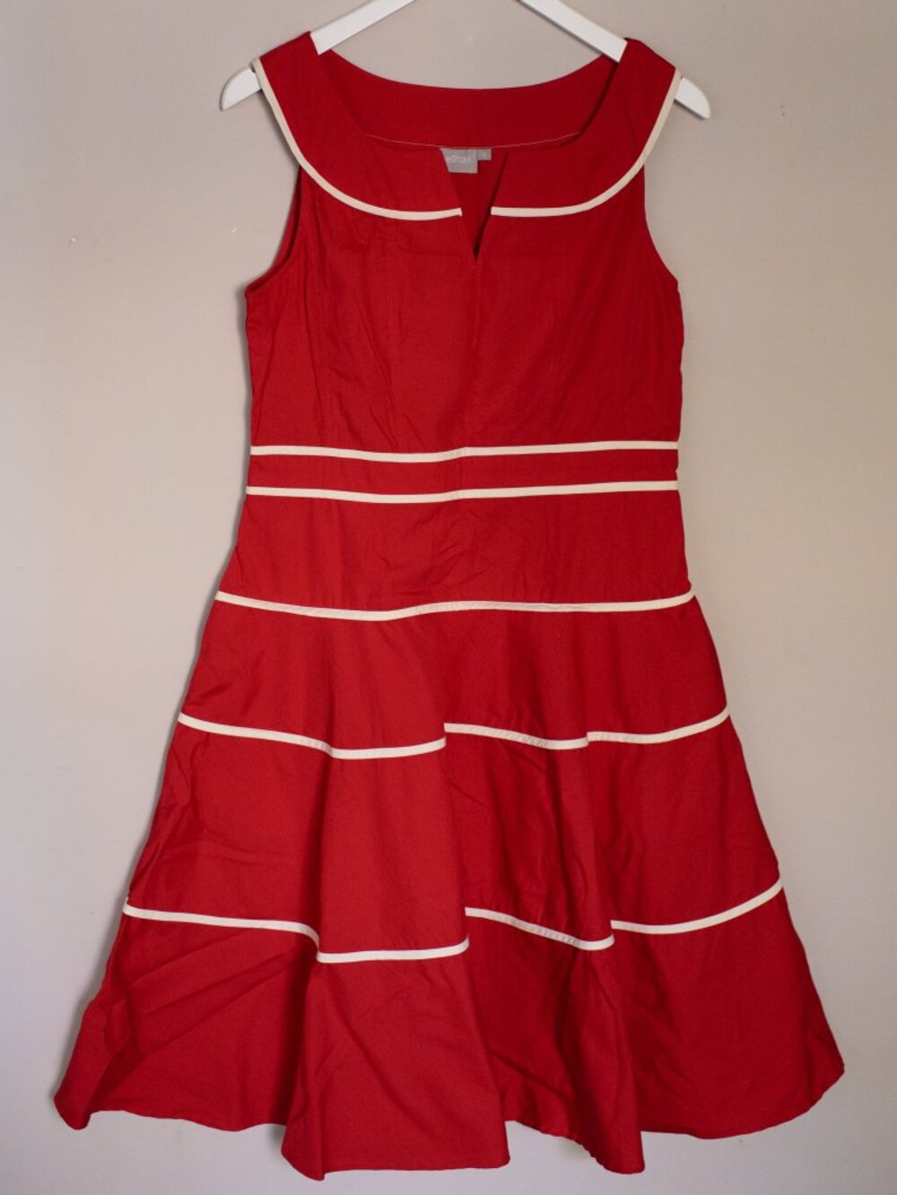 eShakti Red Dress with White Piping